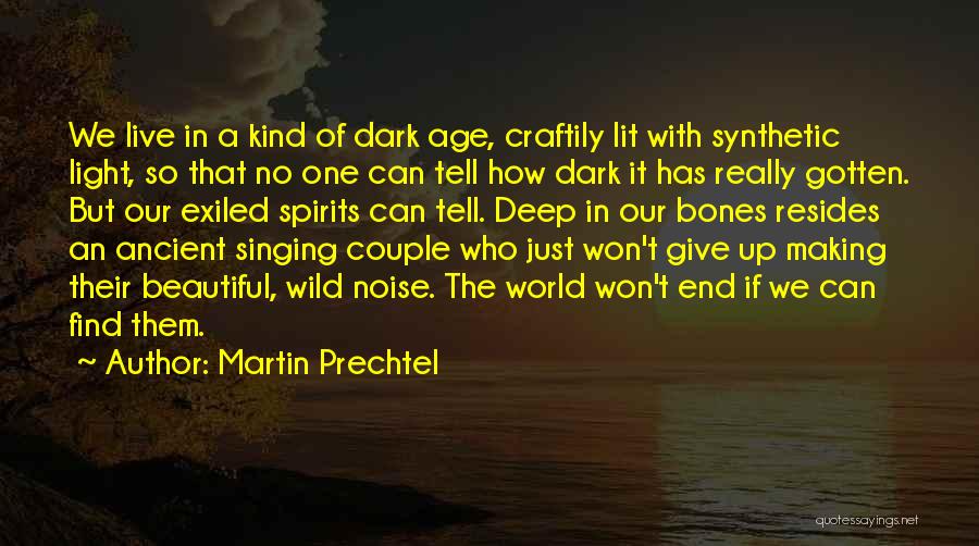 Martin Prechtel Quotes: We Live In A Kind Of Dark Age, Craftily Lit With Synthetic Light, So That No One Can Tell How