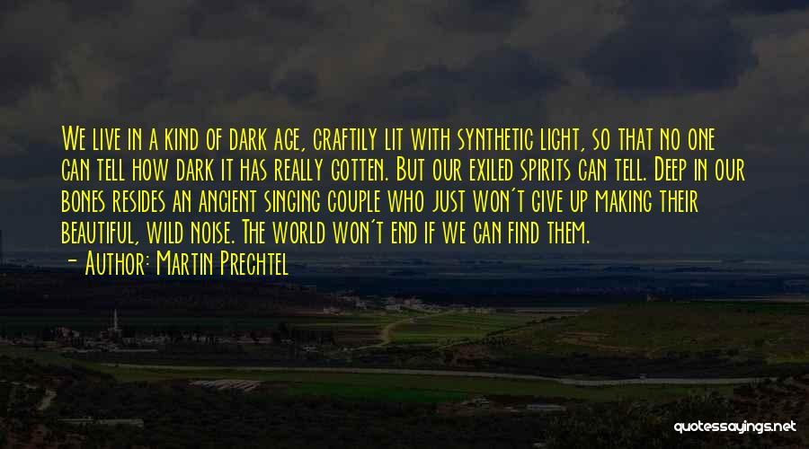 Martin Prechtel Quotes: We Live In A Kind Of Dark Age, Craftily Lit With Synthetic Light, So That No One Can Tell How