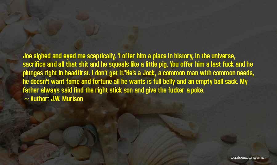 J.W. Murison Quotes: Joe Sighed And Eyed Me Sceptically, 'i Offer Him A Place In History, In The Universe, Sacrifice And All That