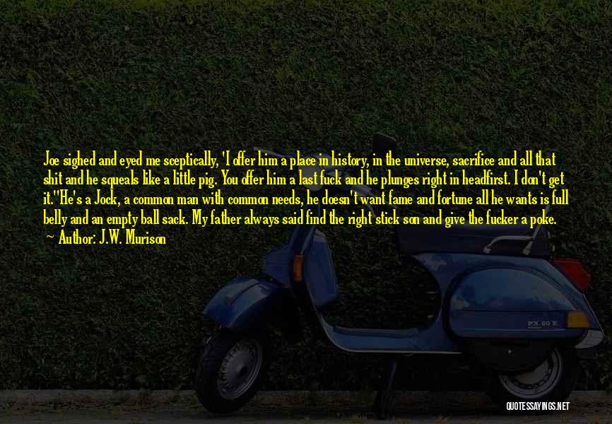 J.W. Murison Quotes: Joe Sighed And Eyed Me Sceptically, 'i Offer Him A Place In History, In The Universe, Sacrifice And All That