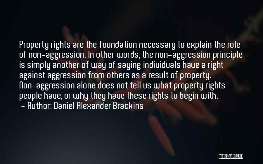 Daniel Alexander Brackins Quotes: Property Rights Are The Foundation Necessary To Explain The Role Of Non-aggression. In Other Words, The Non-aggression Principle Is Simply