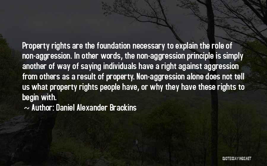 Daniel Alexander Brackins Quotes: Property Rights Are The Foundation Necessary To Explain The Role Of Non-aggression. In Other Words, The Non-aggression Principle Is Simply