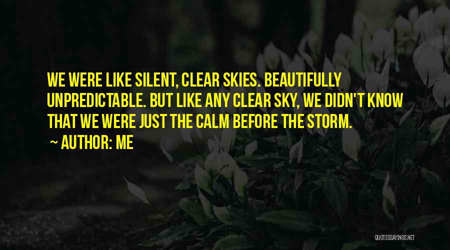 Me Quotes: We Were Like Silent, Clear Skies. Beautifully Unpredictable. But Like Any Clear Sky, We Didn't Know That We Were Just