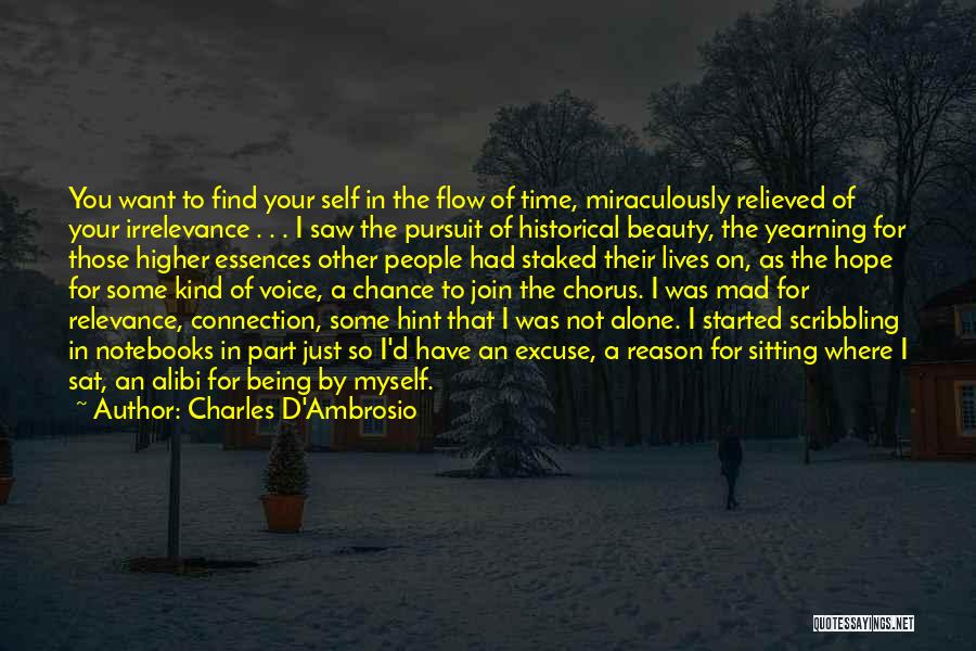 Charles D'Ambrosio Quotes: You Want To Find Your Self In The Flow Of Time, Miraculously Relieved Of Your Irrelevance . . . I