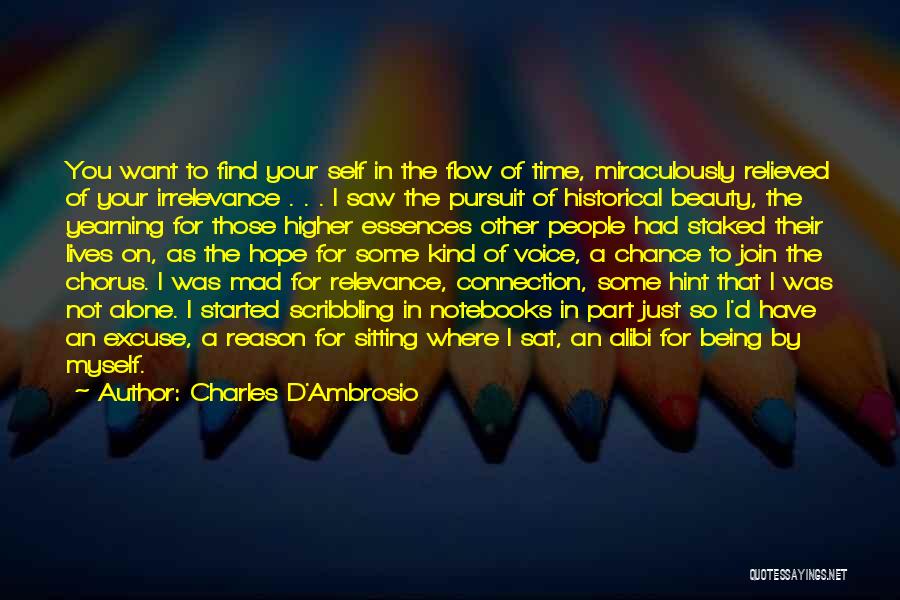 Charles D'Ambrosio Quotes: You Want To Find Your Self In The Flow Of Time, Miraculously Relieved Of Your Irrelevance . . . I