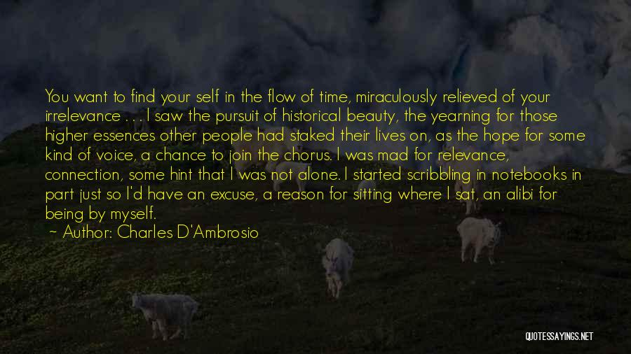 Charles D'Ambrosio Quotes: You Want To Find Your Self In The Flow Of Time, Miraculously Relieved Of Your Irrelevance . . . I