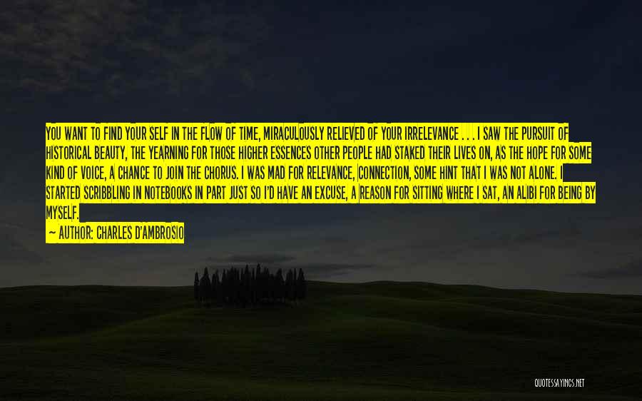 Charles D'Ambrosio Quotes: You Want To Find Your Self In The Flow Of Time, Miraculously Relieved Of Your Irrelevance . . . I