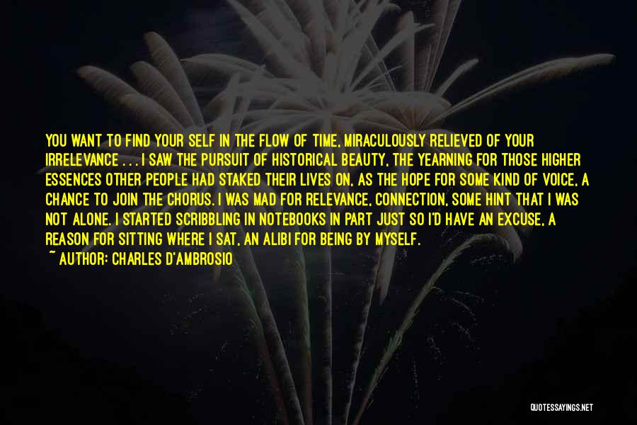 Charles D'Ambrosio Quotes: You Want To Find Your Self In The Flow Of Time, Miraculously Relieved Of Your Irrelevance . . . I