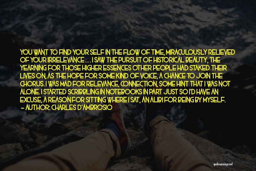 Charles D'Ambrosio Quotes: You Want To Find Your Self In The Flow Of Time, Miraculously Relieved Of Your Irrelevance . . . I