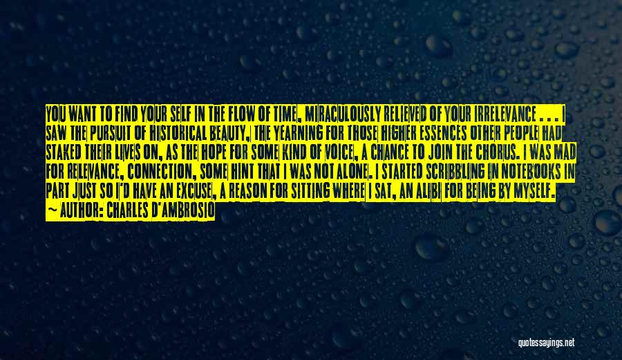 Charles D'Ambrosio Quotes: You Want To Find Your Self In The Flow Of Time, Miraculously Relieved Of Your Irrelevance . . . I