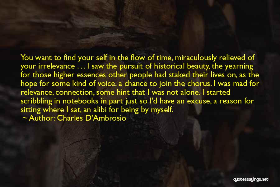 Charles D'Ambrosio Quotes: You Want To Find Your Self In The Flow Of Time, Miraculously Relieved Of Your Irrelevance . . . I