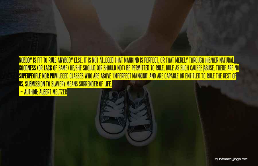 Albert Meltzer Quotes: Nobody Is Fit To Rule Anybody Else. It Is Not Alleged That Mankind Is Perfect, Or That Merely Through His/her