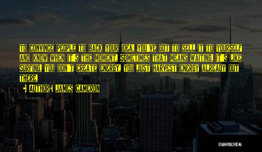 James Cameron Quotes: To Convince People To Back Your Idea, You've Got To Sell It To Yourself And Know When It's The Moment.
