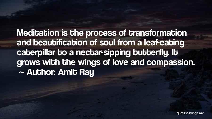 Amit Ray Quotes: Meditation Is The Process Of Transformation And Beautification Of Soul From A Leaf-eating Caterpillar To A Nectar-sipping Butterfly. It Grows