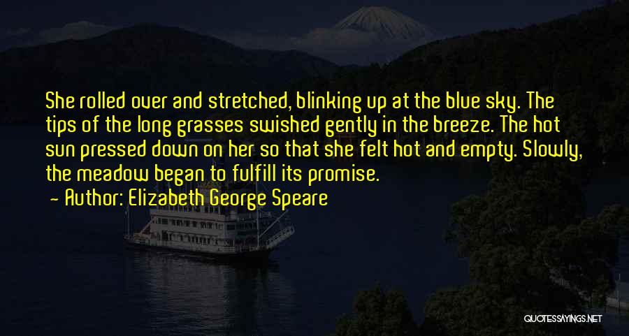 Elizabeth George Speare Quotes: She Rolled Over And Stretched, Blinking Up At The Blue Sky. The Tips Of The Long Grasses Swished Gently In