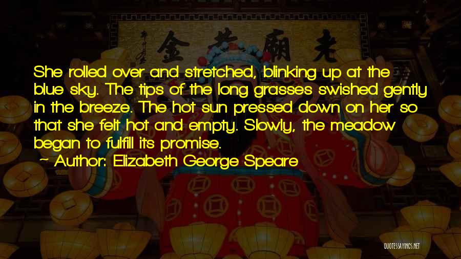 Elizabeth George Speare Quotes: She Rolled Over And Stretched, Blinking Up At The Blue Sky. The Tips Of The Long Grasses Swished Gently In