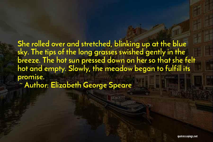Elizabeth George Speare Quotes: She Rolled Over And Stretched, Blinking Up At The Blue Sky. The Tips Of The Long Grasses Swished Gently In