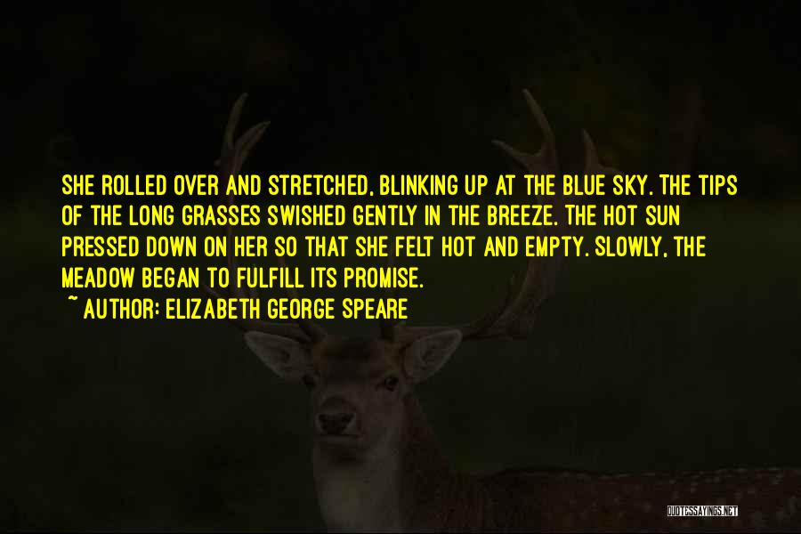 Elizabeth George Speare Quotes: She Rolled Over And Stretched, Blinking Up At The Blue Sky. The Tips Of The Long Grasses Swished Gently In