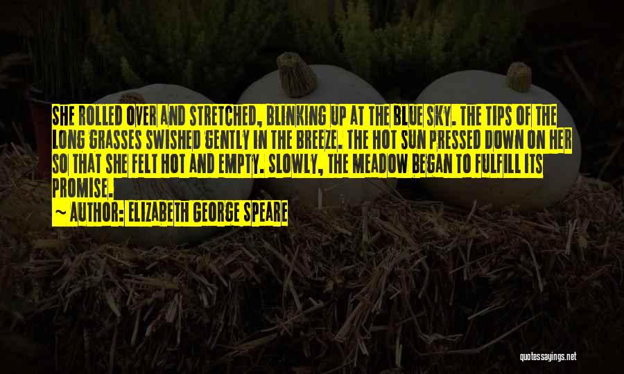 Elizabeth George Speare Quotes: She Rolled Over And Stretched, Blinking Up At The Blue Sky. The Tips Of The Long Grasses Swished Gently In