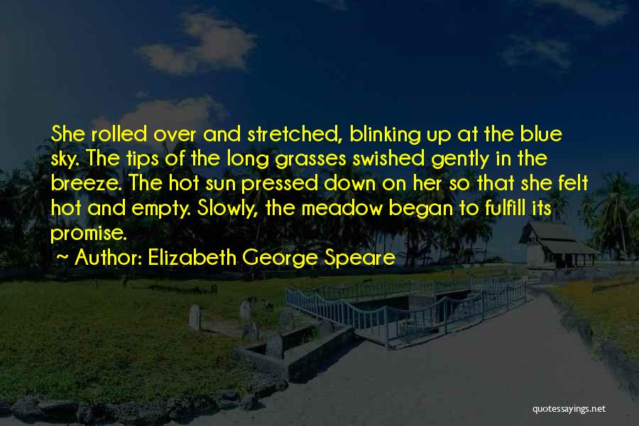 Elizabeth George Speare Quotes: She Rolled Over And Stretched, Blinking Up At The Blue Sky. The Tips Of The Long Grasses Swished Gently In