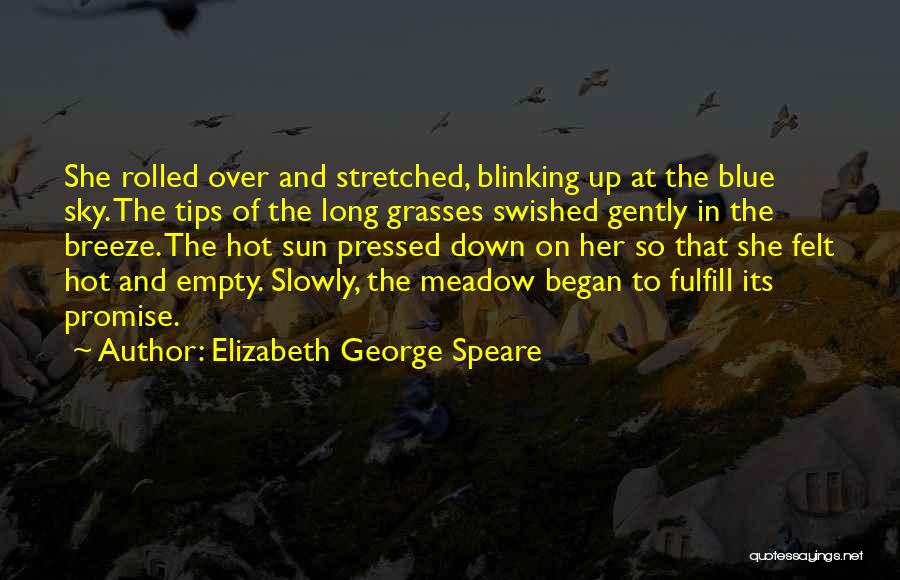 Elizabeth George Speare Quotes: She Rolled Over And Stretched, Blinking Up At The Blue Sky. The Tips Of The Long Grasses Swished Gently In