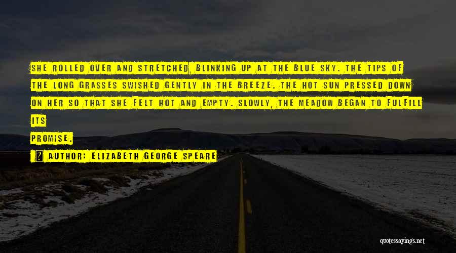 Elizabeth George Speare Quotes: She Rolled Over And Stretched, Blinking Up At The Blue Sky. The Tips Of The Long Grasses Swished Gently In