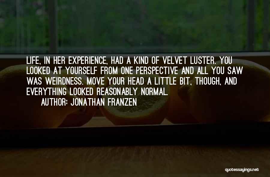 Jonathan Franzen Quotes: Life, In Her Experience, Had A Kind Of Velvet Luster. You Looked At Yourself From One Perspective And All You