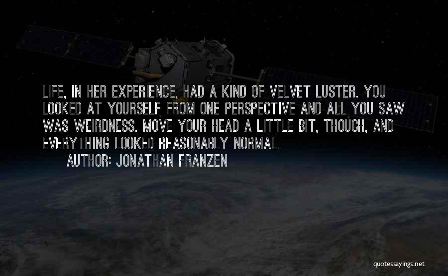 Jonathan Franzen Quotes: Life, In Her Experience, Had A Kind Of Velvet Luster. You Looked At Yourself From One Perspective And All You