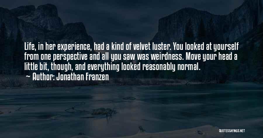 Jonathan Franzen Quotes: Life, In Her Experience, Had A Kind Of Velvet Luster. You Looked At Yourself From One Perspective And All You