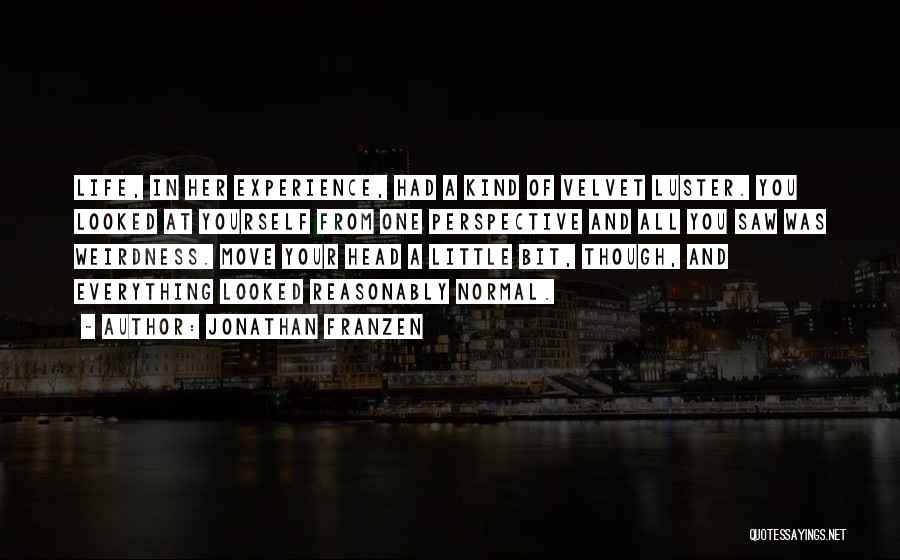 Jonathan Franzen Quotes: Life, In Her Experience, Had A Kind Of Velvet Luster. You Looked At Yourself From One Perspective And All You