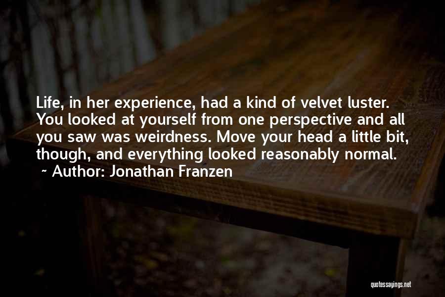 Jonathan Franzen Quotes: Life, In Her Experience, Had A Kind Of Velvet Luster. You Looked At Yourself From One Perspective And All You