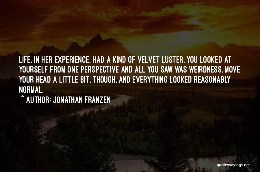 Jonathan Franzen Quotes: Life, In Her Experience, Had A Kind Of Velvet Luster. You Looked At Yourself From One Perspective And All You