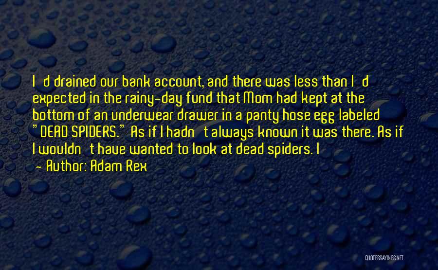 Adam Rex Quotes: I'd Drained Our Bank Account, And There Was Less Than I'd Expected In The Rainy-day Fund That Mom Had Kept