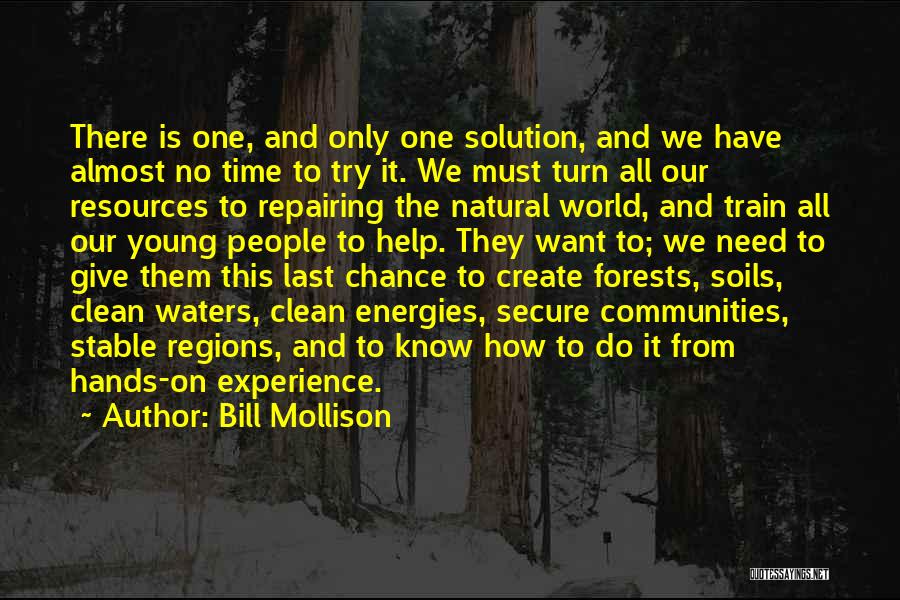 Bill Mollison Quotes: There Is One, And Only One Solution, And We Have Almost No Time To Try It. We Must Turn All