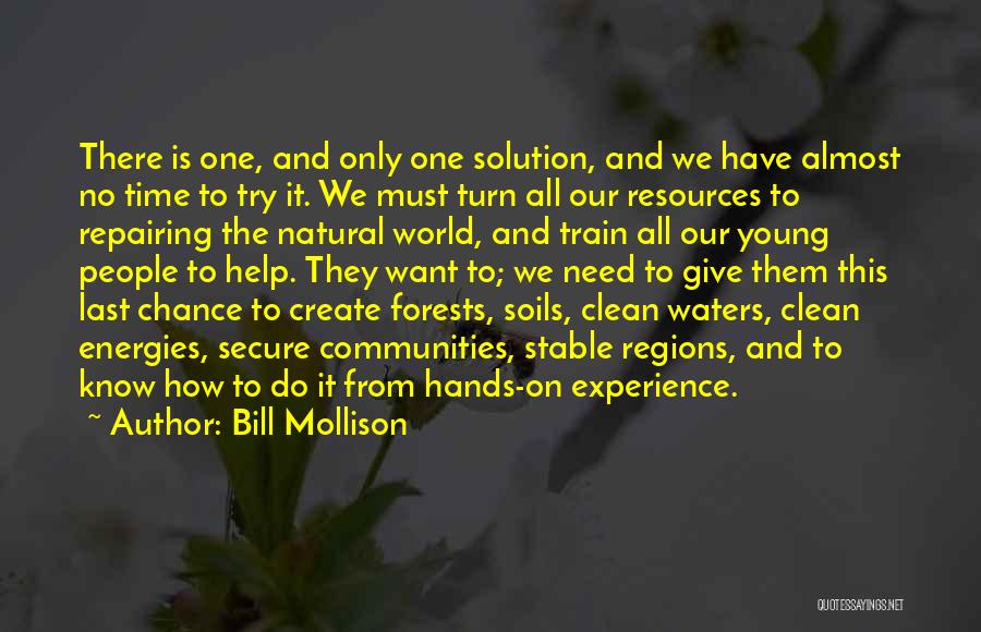 Bill Mollison Quotes: There Is One, And Only One Solution, And We Have Almost No Time To Try It. We Must Turn All