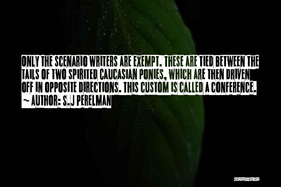 S.J Perelman Quotes: Only The Scenario Writers Are Exempt. These Are Tied Between The Tails Of Two Spirited Caucasian Ponies, Which Are Then