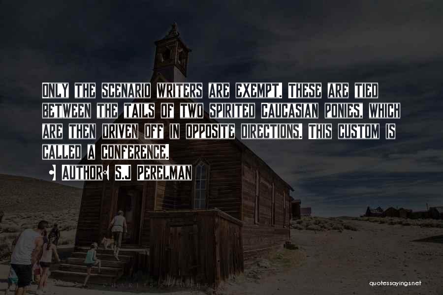 S.J Perelman Quotes: Only The Scenario Writers Are Exempt. These Are Tied Between The Tails Of Two Spirited Caucasian Ponies, Which Are Then