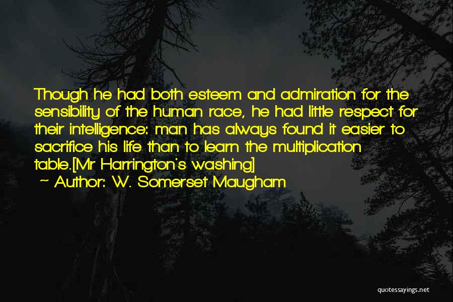 W. Somerset Maugham Quotes: Though He Had Both Esteem And Admiration For The Sensibility Of The Human Race, He Had Little Respect For Their