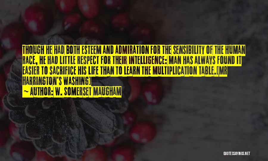 W. Somerset Maugham Quotes: Though He Had Both Esteem And Admiration For The Sensibility Of The Human Race, He Had Little Respect For Their