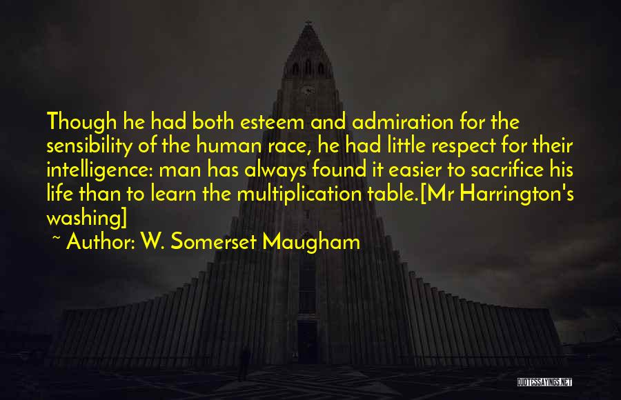 W. Somerset Maugham Quotes: Though He Had Both Esteem And Admiration For The Sensibility Of The Human Race, He Had Little Respect For Their