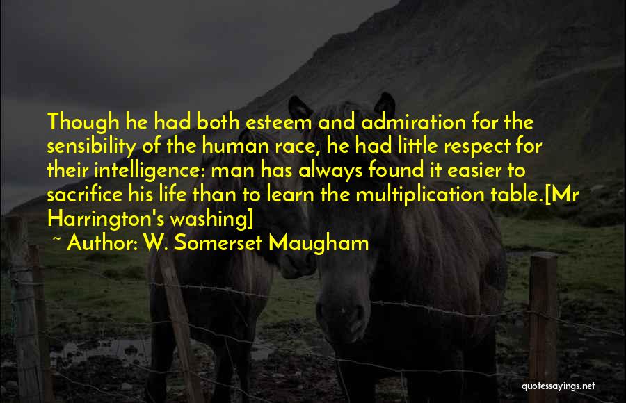 W. Somerset Maugham Quotes: Though He Had Both Esteem And Admiration For The Sensibility Of The Human Race, He Had Little Respect For Their