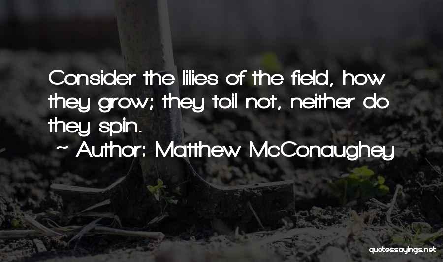 Matthew McConaughey Quotes: Consider The Lilies Of The Field, How They Grow; They Toil Not, Neither Do They Spin.