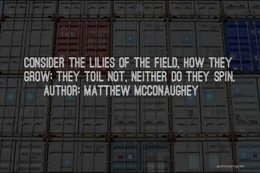 Matthew McConaughey Quotes: Consider The Lilies Of The Field, How They Grow; They Toil Not, Neither Do They Spin.