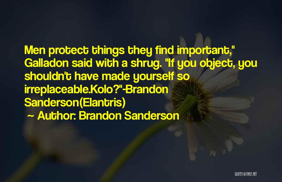 Brandon Sanderson Quotes: Men Protect Things They Find Important, Galladon Said With A Shrug. If You Object, You Shouldn't Have Made Yourself So