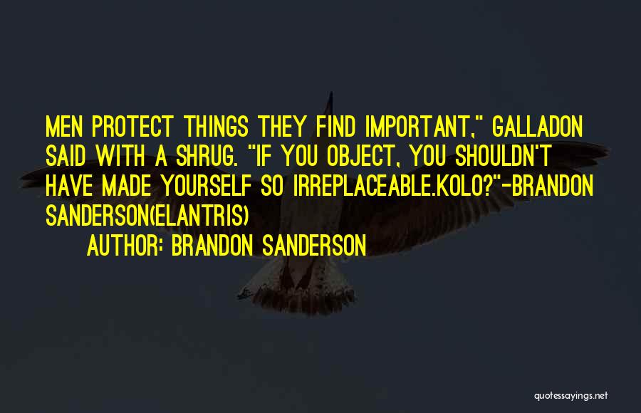 Brandon Sanderson Quotes: Men Protect Things They Find Important, Galladon Said With A Shrug. If You Object, You Shouldn't Have Made Yourself So