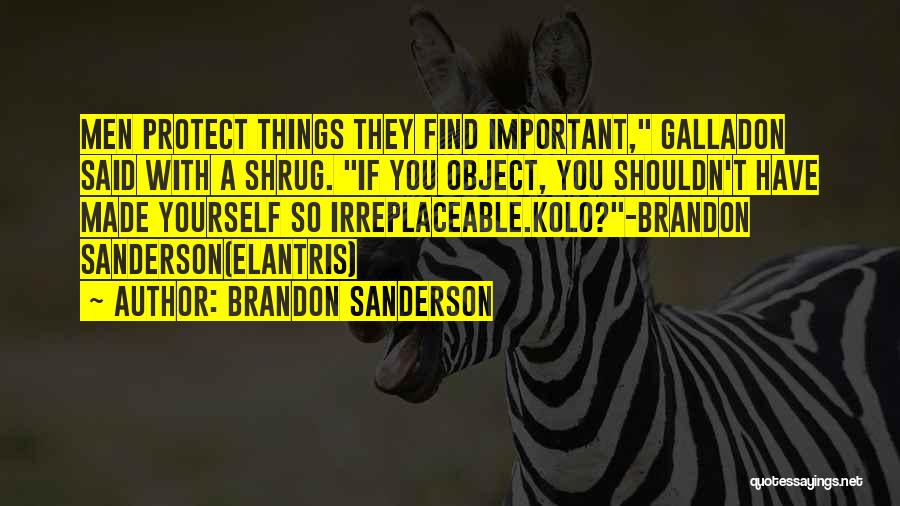 Brandon Sanderson Quotes: Men Protect Things They Find Important, Galladon Said With A Shrug. If You Object, You Shouldn't Have Made Yourself So