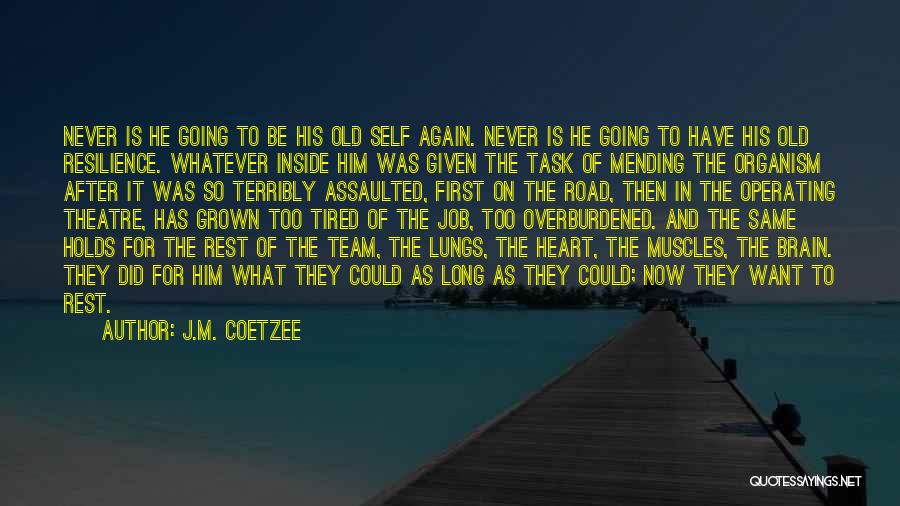 J.M. Coetzee Quotes: Never Is He Going To Be His Old Self Again. Never Is He Going To Have His Old Resilience. Whatever