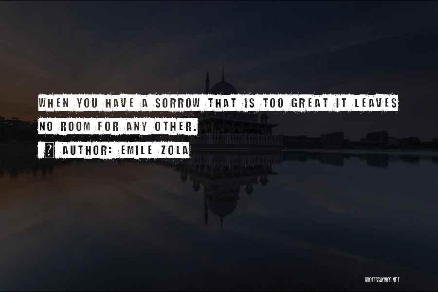 Emile Zola Quotes: When You Have A Sorrow That Is Too Great It Leaves No Room For Any Other.