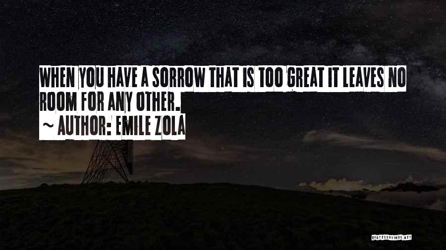 Emile Zola Quotes: When You Have A Sorrow That Is Too Great It Leaves No Room For Any Other.