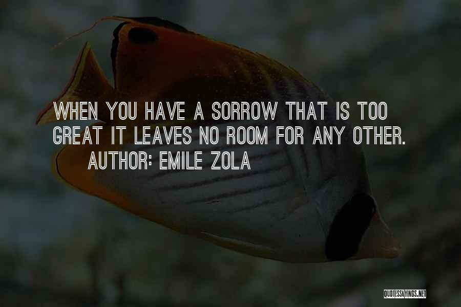 Emile Zola Quotes: When You Have A Sorrow That Is Too Great It Leaves No Room For Any Other.